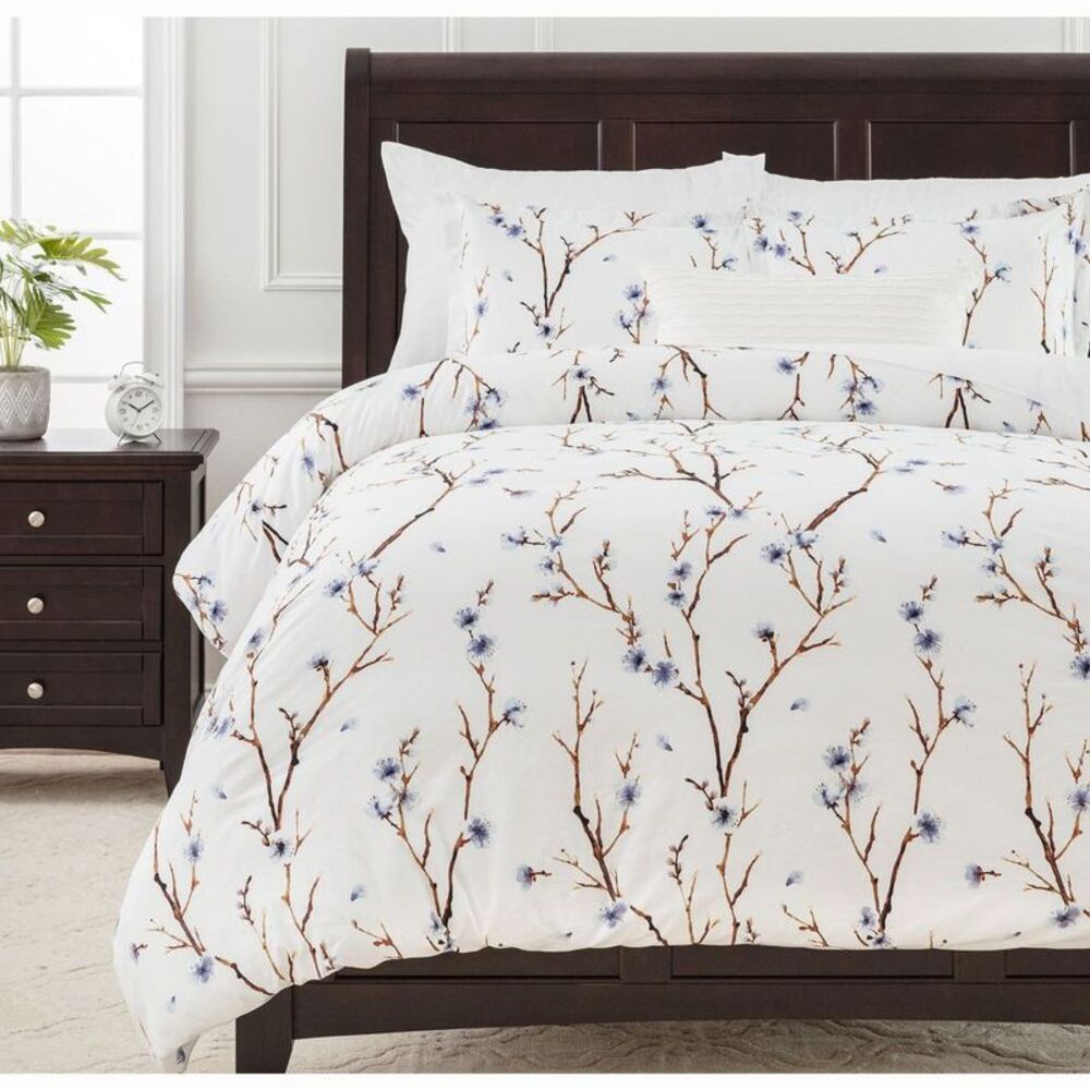 Chanasya Watercolor Floral Sakura Tree Duvet Cover - 2-Piece Set - Violet Twin